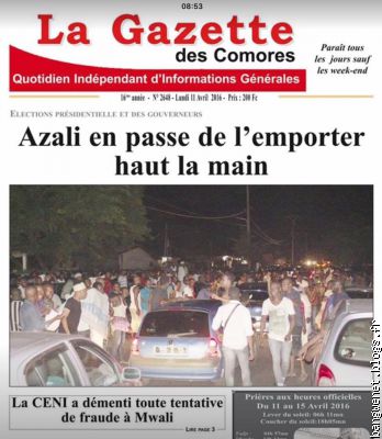 La Une de La Gazette des Comores